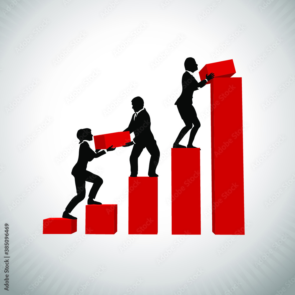 Fototapeta premium Executives working as a team on a bar chart indicating progress.