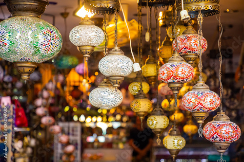 Turkish multicolor lamps in the Bazaar in Antalya, Turkey photo