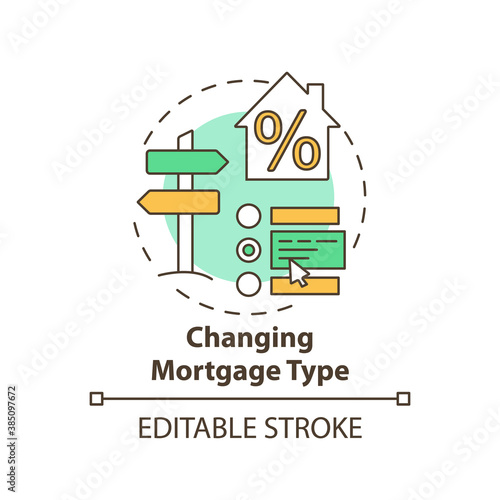 Changing mortgage type concept icon. Mortgage refinance benefit idea thin line illustration. Loan transaction. Switching loan type. Vector isolated outline RGB color drawing. Editable stroke