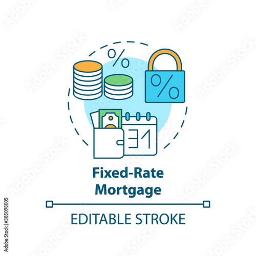 Fixed-rate mortgage concept icon. Primary loan type idea thin line illustration. Fully amortizing mortgage loan. Fixed interest rate. Vector isolated outline RGB color drawing. Editable stroke