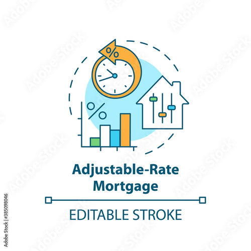 Adjustable-rate mortgage concept icon. Primary loan type idea thin line illustration. Variable rate mortgage. ARM type. Shorter-term fix. Vector isolated outline RGB color drawing. Editable stroke