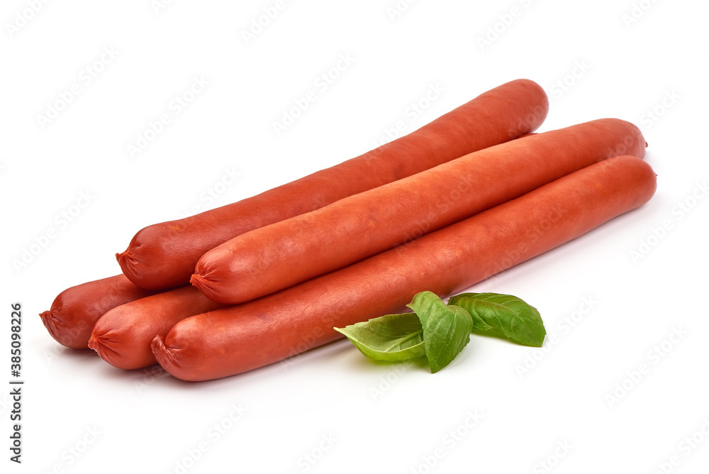Smoked pork sausages, grill sausages, isolated on white background Smoked pork sausages, grill sausages, isolated on white background