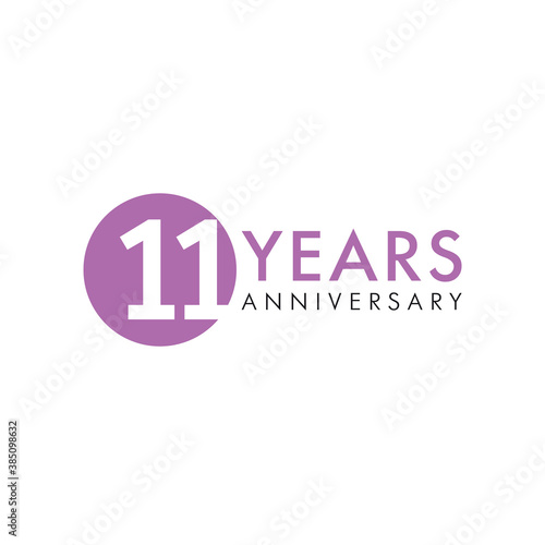 11 th anniversary numbers. 11 years old creative congrats. Cute congratulation concept. Isolated abstract graphic design template. Purple digits. Up to 11%, -11% percent off discount. Decorative sign.