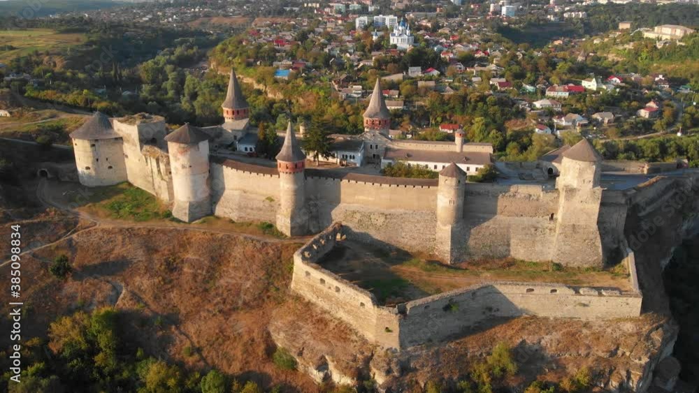 Kamianets Podilskyi Castle from an aerial, drone perspective Kamianets Podilskyi Castle from an aerial, drone perspective