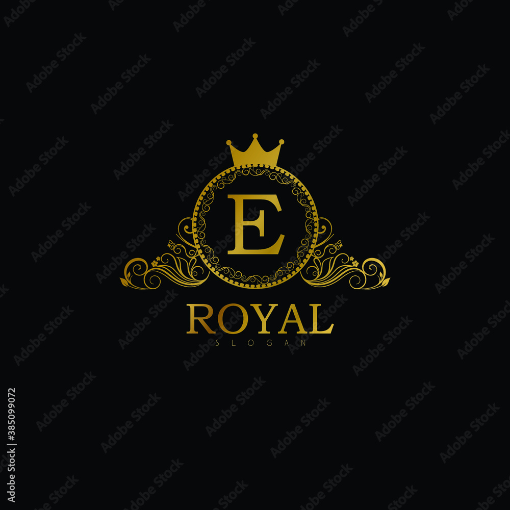 Luxury Logo template for Restaurant, Royalty, Boutique, Cafe, Hotel, Heraldic, Jewelry, Fashion, food business. Luxury Monogram for Letter E. Vintage Calligraphy Floral Badge for Letter E