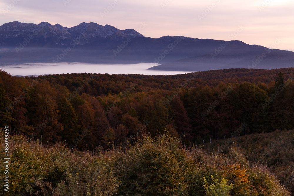 Fototapeta premium Sunrise at Mount Pizzoc in Italy