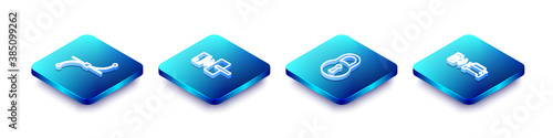 Set Isometric line Bezier curve, Digital door lock with wireless, Lock and Smart car alarm system icon. Vector.