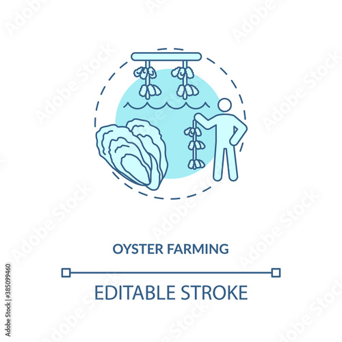 Oyster farming concept icon. Luxury seafoods growing. Healthy organic foods. Shellfishes picking. Aquaculture idea thin line illustration. Vector isolated outline RGB color drawing. Editable stroke