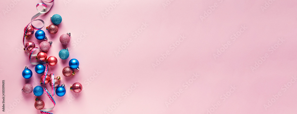 A lot of Christmas balls of pink color. A lot of Christmas balls of pink color.