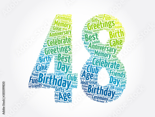Happy 48th birthday word cloud, holiday concept background © dizain
