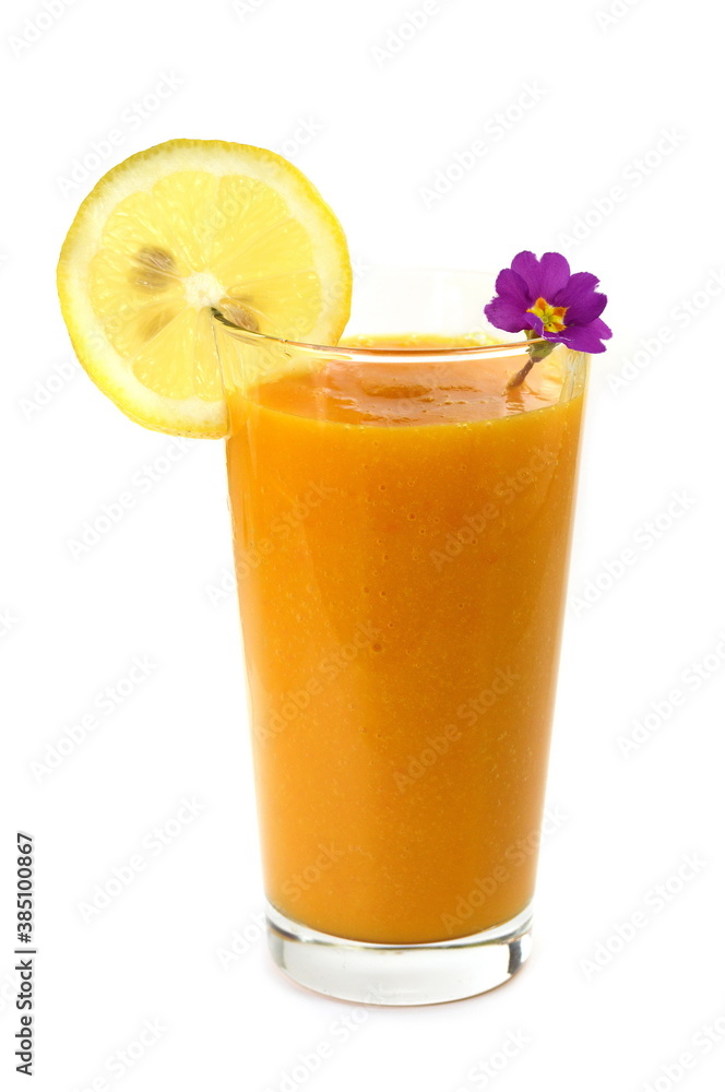 Glass of milkshake or cocktail isolated on white background. Mango, grapefruit, tangerine mix. Glass of milkshake or cocktail isolated on white background. Mango, grapefruit, tangerine mix.