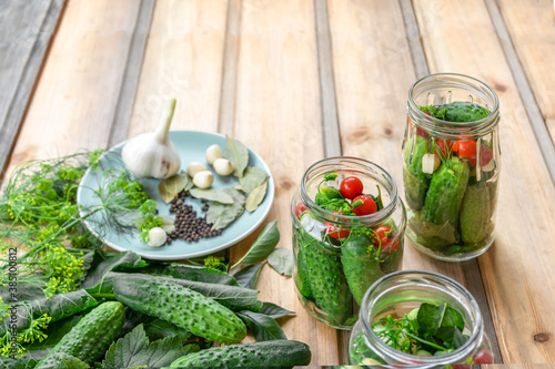 Fresh cucumbers ready for canning and pickling with dill