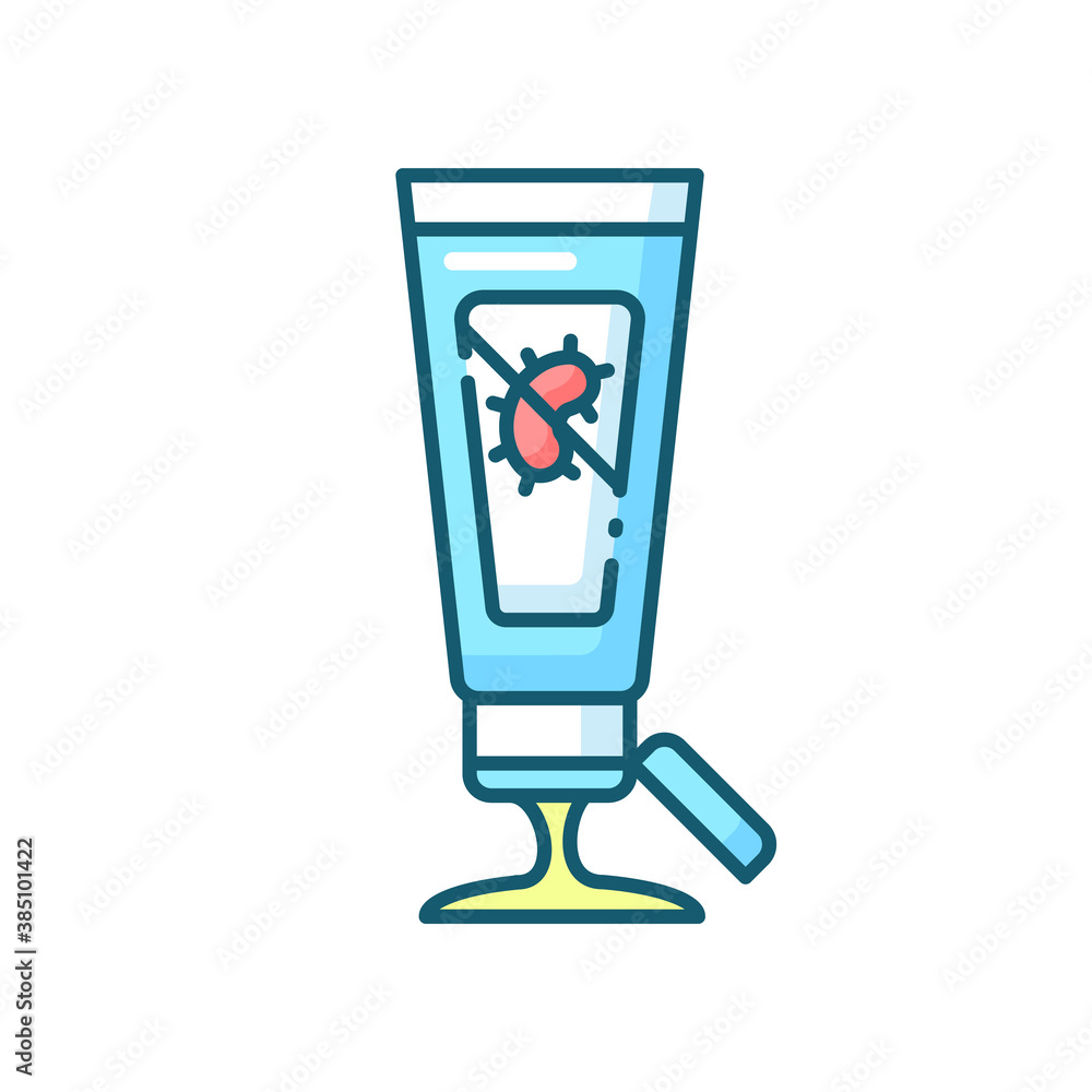 Gel hand sanitizer blue RGB color icon. Disinfectant skincare product. Antibacterial lotion in tube. Germs killing liquid soap. Personal hygiene care. Virus prevention. Isolated vector illustration Gel hand sanitizer blue RGB color icon. Disinfectant skincare product. Antibacterial lotion in tube. Germs killing liquid soap. Personal hygiene care. Virus prevention. Isolated vector illustration