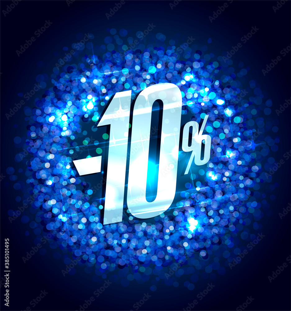 Sale up to 10% off, vector banner with deep blue sparkles backdrop Sale up to 10% off, vector banner with deep blue sparkles backdrop