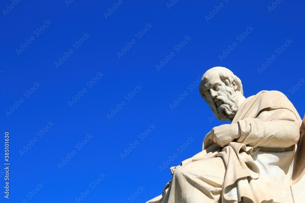 Fototapeta premium Statue of the ancient Greek philosopher Plato in Athens, Greece, October 9 2020.