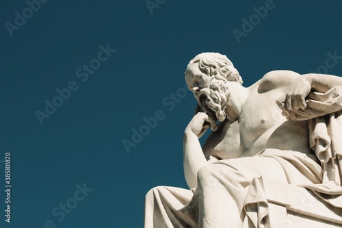 Statue of the ancient Greek philosopher Socrates in Athens, Greece, October 9 2020. photo