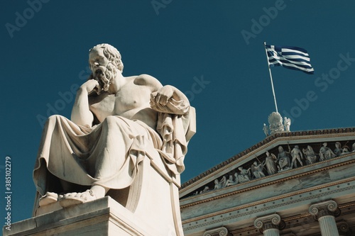 Statue of the ancient Greek philosopher Socrates in Athens, Greece, October 9 2020. photo