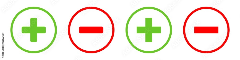 Vecteur Stock Plus, minus, check, cross flat icons set.Plus and minus ...