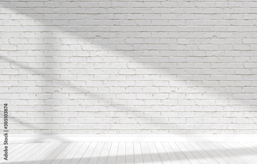 Empty white light room with brick. 3D rendering