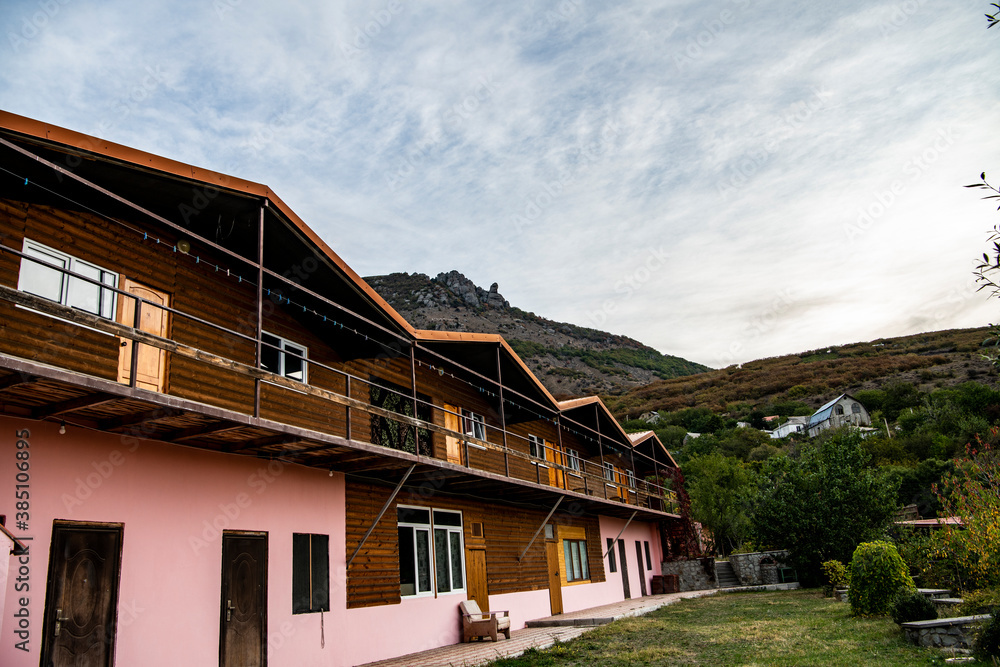 interior of the guest tourist house and courtyard with mountain views interior of the guest tourist house and courtyard with mountain views