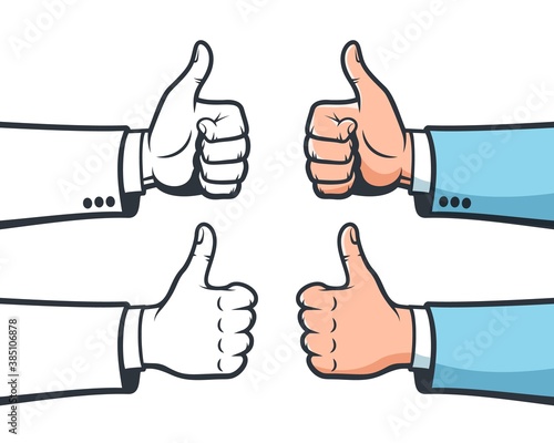 Thumb up hand gesture. Like sign male hand. Vector retro illustration.
