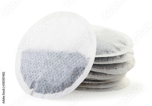 Photos Stack of round tea bags on a white background. Isolated