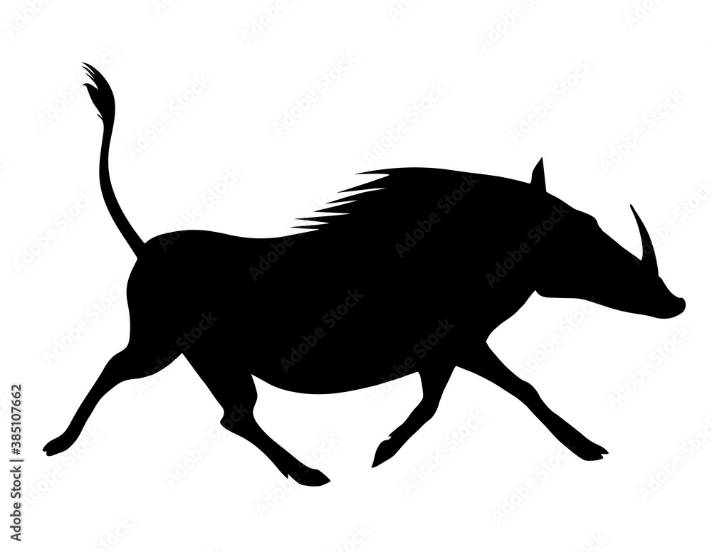 Fototapeta premium Warthog. Black hand drawn realistic silhouette vector image.