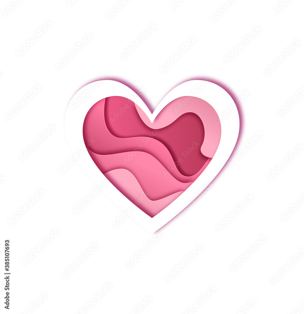 Happy Valentine's day. Vector greeting card and poster design with the image of a three-dimensional multi-layered pink heart  . eps10