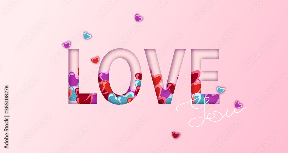 Happy Valentine's day. Vector greeting card and poster design with the image of the word love and confetti in the form of a heart. eps10 Happy Valentine's day. Vector greeting card and poster design with the image of the word love and confetti in the form of a heart. eps10