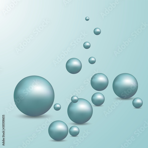Falling blue metal 3D balls. Vector illustration. Abstract modern design.