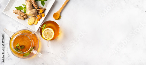 Aromatic turmeric tea with ginger and lemon