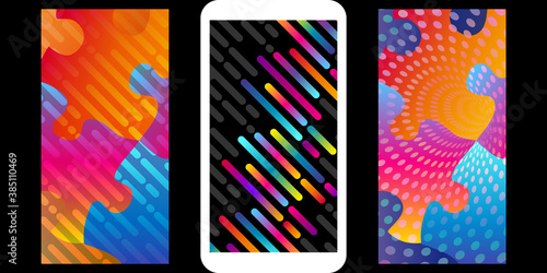3 fonds colorés, abstraits et psychédéliques au format d’un Smartphone.