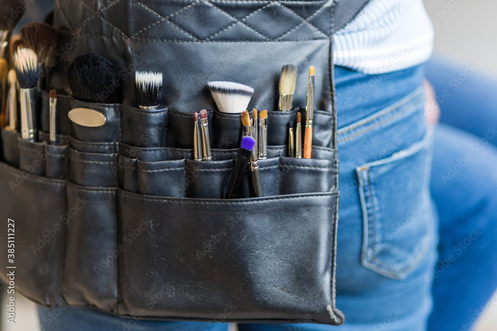 Professional make-up artist belt bag with tassels. makeup brushes. Professional make-up artist belt bag with tassels. makeup brushes.