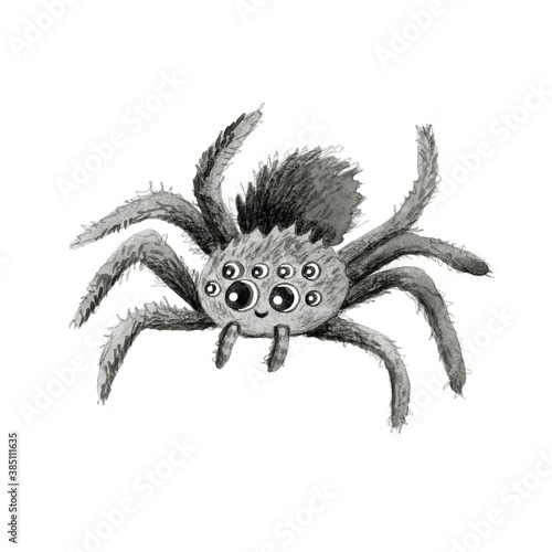 Watercolor grey cute spider. Isolated on white background. Design for Happy Halloween Halloween. Clipart. Cartoon. Insect concept. Black widow spider © Yana Protsenko