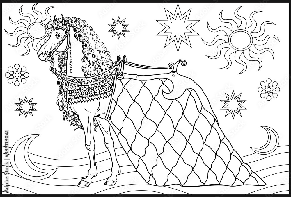 Beautiful horse for coloring. Coloring page for horse lovers. Stock