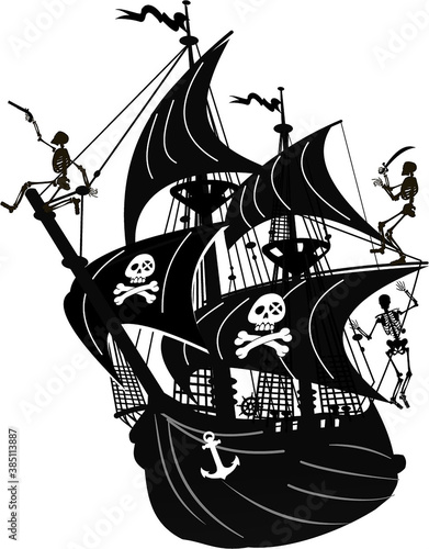 Sailing Pirate Ship with Sails Graphic Vector Image