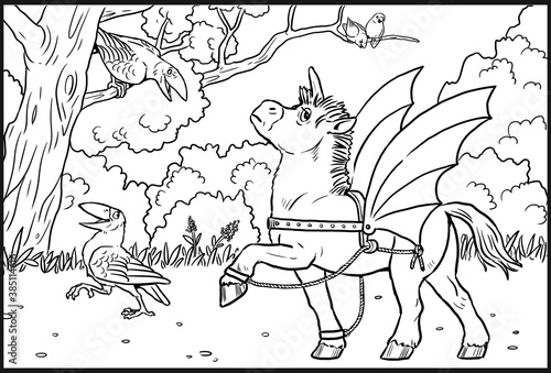 Funny unicorn for coloring. Coloring page for horse lovers.