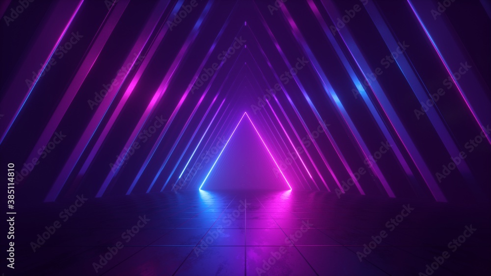 3d render, abstract background with pink blue glowing neon light ...