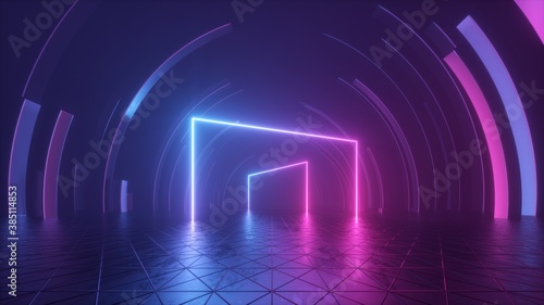 Fototapeta Naklejka Na Ścianę i Meble -  3d rendering, abstract geometric neon background with glowing lines