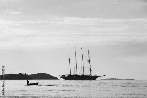 Silhouette of contrasting boats on the Peljesac Channel