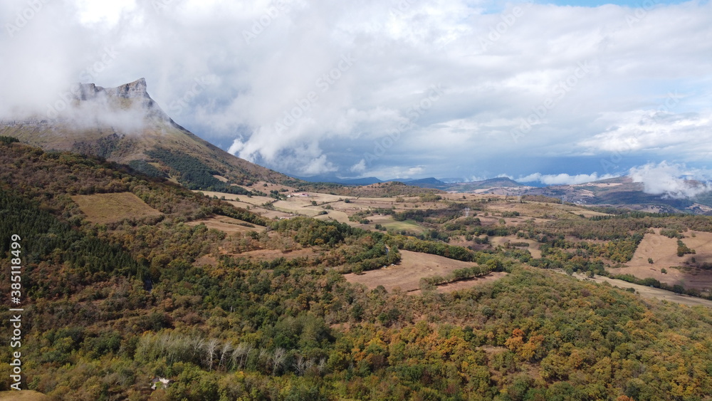 view from a drone of the mountaines of Orduña in Vizcaya