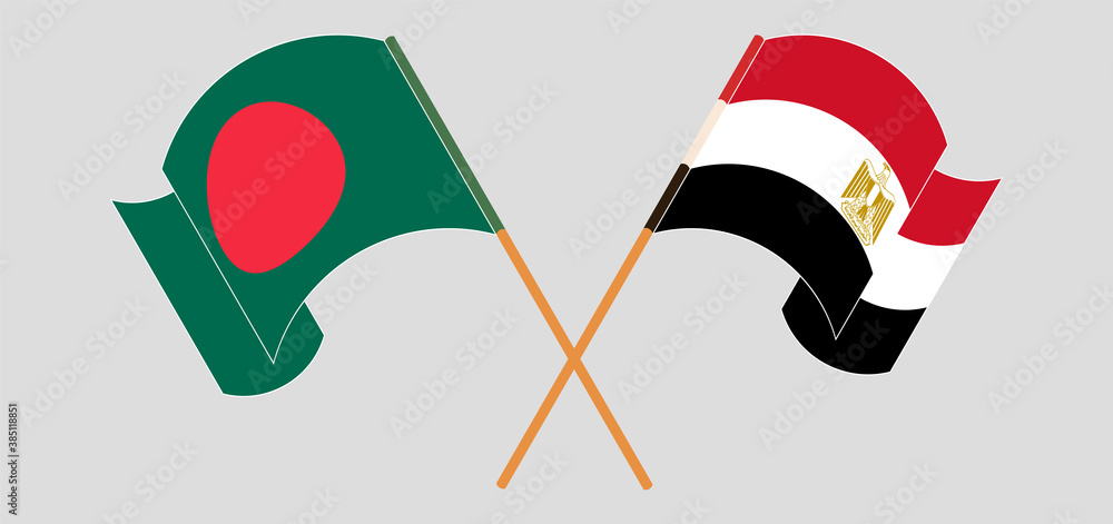 Crossed and waving flags of Bangladesh and Egypt Crossed and waving flags of Bangladesh and Egypt