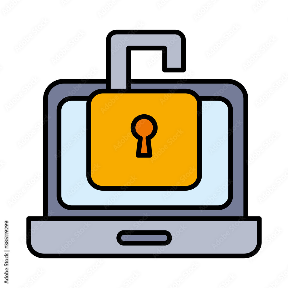 Padlock on laptop line and fill style icon design of Security lock and access theme Vector illustration Padlock on laptop line and fill style icon design of Security lock and access theme Vector illustration