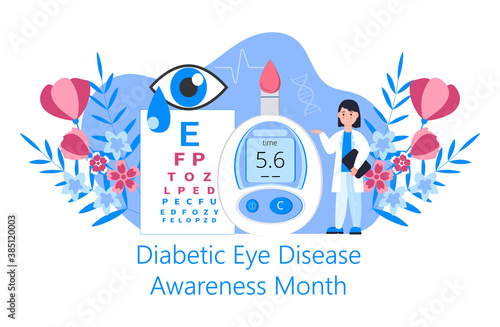 Diabetic Eye Disease Awareness Month concept vector for medical blog, website. Event is celebrated in November. Doctor and glucose meter
