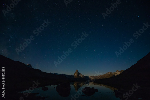 The matterhorn at night with stars