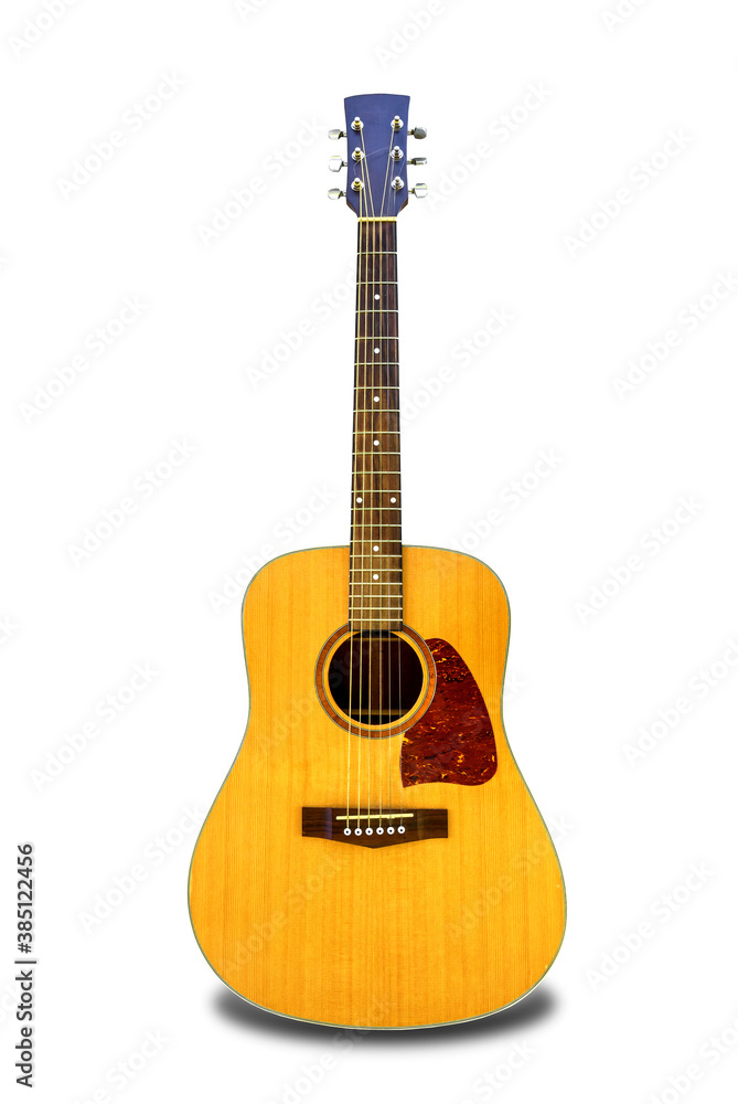 Acoustic guitar on white isolated background