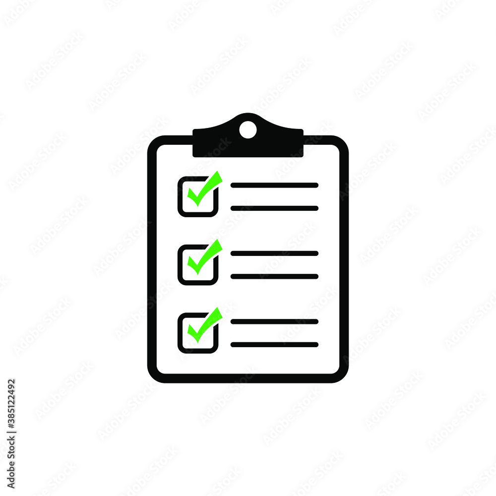 Clipboard with checklist with green checkmarks icon. Clipboard with checklist with green checkmarks icon.