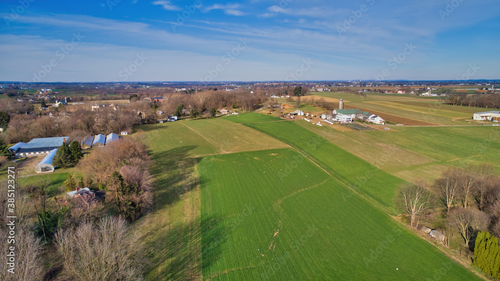 Naklejka premium Aerial View of Pennsylvania Countryside in Early Morning