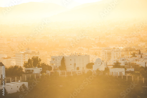 city skyline at sunset