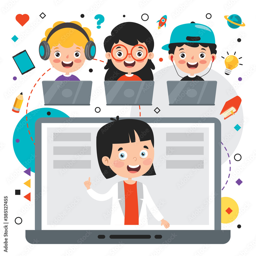 Online Learning Concept With Cartoon Character Online Learning Concept With Cartoon Character